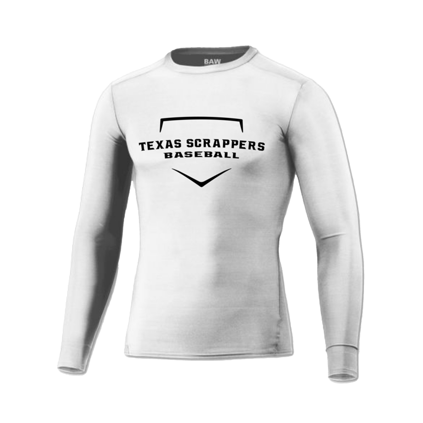 Youth Compression Cool-Tek L/S - White W/ Black TX Scrappers
