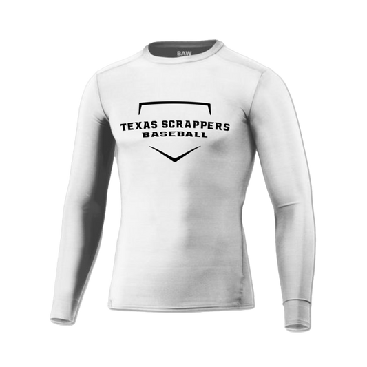 Youth Compression Cool-Tek L/S - White W/ Black TX Scrappers