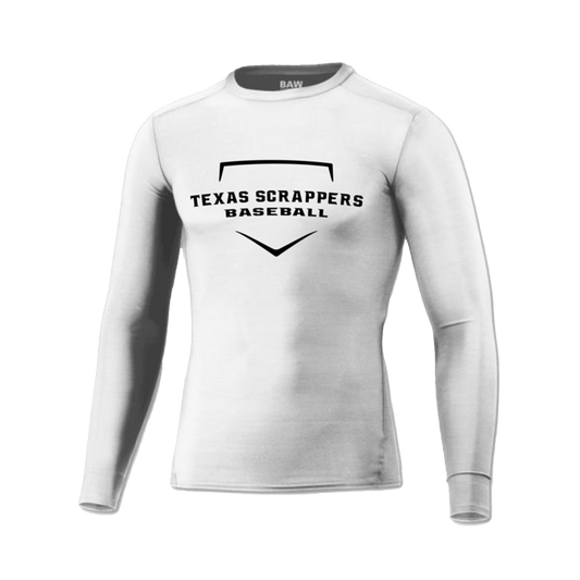 Adult Compression Cool-Tek L/S - White W/ Black TX Scrappers